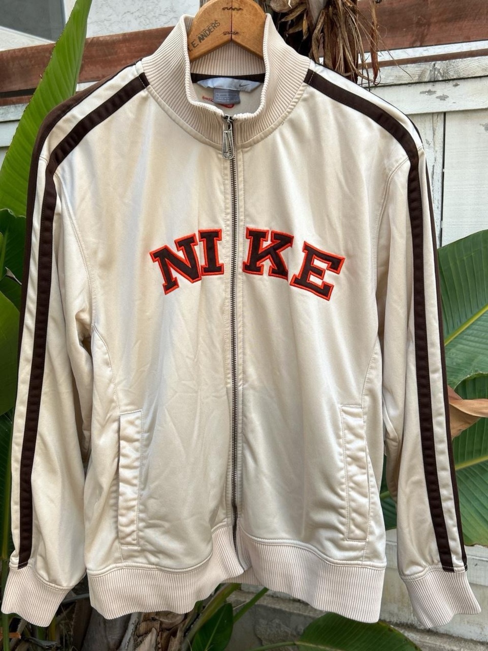 Vintage Y2K Nike Track Jacket Full Zip Spellout Cream Brown Men’s M